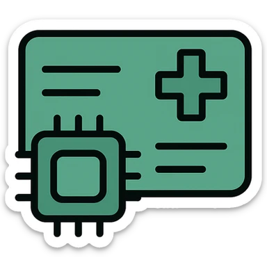 modern icon design for a clinic core application logo, green color palette, features a digital healthcard and subtle software motif, sleek and minimalistic sticker
