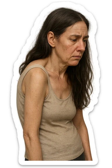 fai immagine identica ma di una donna con capelli lunghi, iperrealistico 4k, postura storta con spina dorsale storta sticker