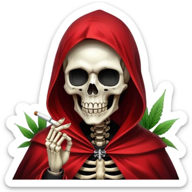 grim reaper face with red cape smoking weed with loads of smoke in the air sticker