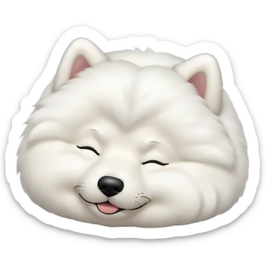 Meme-Worthy Cute Sleeping Samoyed Portrait Emoji, Head resting peacefully with a contented smile, showcasing a delightfully fluffy build and a luxuriously soft pure white Fur, eyes shut in a serene nap, Simplified yet hilariously adorable features, highly detailed, glowing with a soft, drowsy light, high shine, relaxed and utterly lovable, stylized with an air of playful laziness, bright and heartwarming, soft glowing outline, capturing the essence of a comically sleepy companion, so meme-worthy it feels like it could instantly become the next viral sensation of adorable slumber! sticker