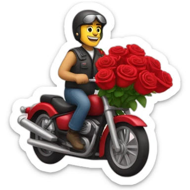 Motor cycle driver carrying a bouquet of red rose flowers sticker