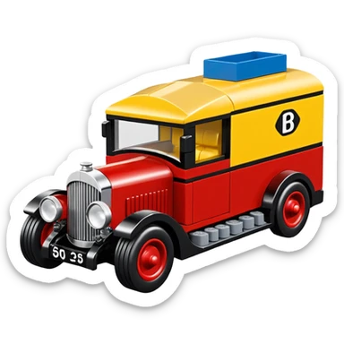 Ron’s Professional extricator’s antique tall Bentley moving van hot rod (bug shaped) Lego  sticker