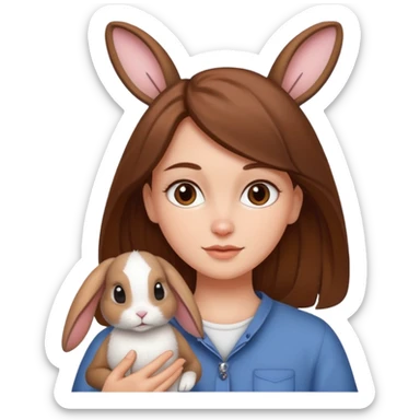 white gurl with brown hair and a rabit sticker
