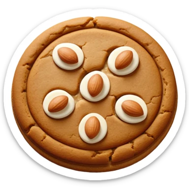 round gingerbread with three white almonds on top, seen from above sticker