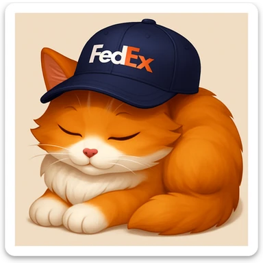 sleeping cat emoji with a FedEx uniform cap in a different pose sticker
