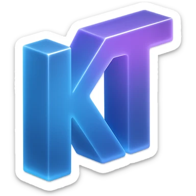 the letters KT with a fancy colorful gradient for the color with blue and purple sticker