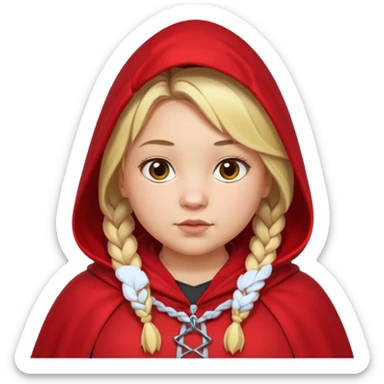 blonde braids hair kid girl, white skin, fat, wear red cloak sticker