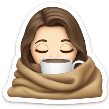 White girl with brown hair inside a blanket sipping coffee eyes closed sticker
