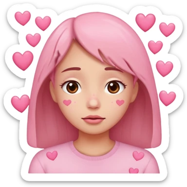 Cute little face with teary eyes, a bit in love, full of pink hearts.” sticker
