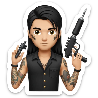 a pretty male bratz tattoo artist with long mullet black hair sticker