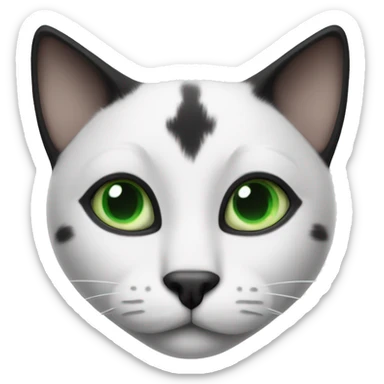 Black and white cat with black dot on nose and green eyes with mostly white face besides half of it sticker