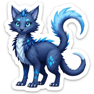 Kawaii dark edgy fantasy feline-vernid-sergal-fursona animal creature with a tufted tail full body with intricate markings  sticker