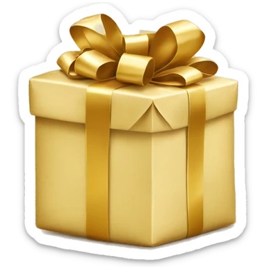 A Christmas present wrapped in golden paper with white string and a big beautiful shiny bow sticker