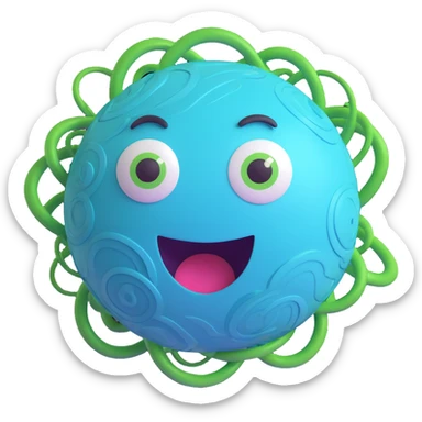 Uranus emoji with a playful, chaotic face, blue-green planet, swirling rings, and electric accents, representing unpredictability and innovation sticker