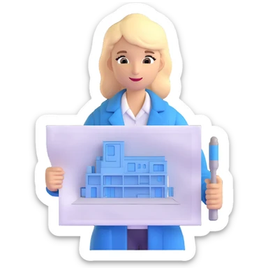 interior designer holding a blueprint in a modern office background sticker