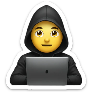 Whites Developer with a black hood behind computer and focus on his code  sticker