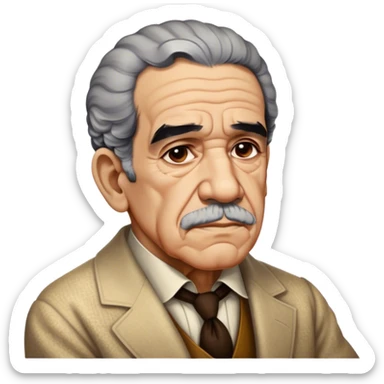 Cinematic Realistic Gabriel García Márquez Portrait Emoji, depicted as a visionary writer with a contemplative gaze in period attire, rendered with rich textures and warm literary lighting that captures his magical realism legacy. sticker