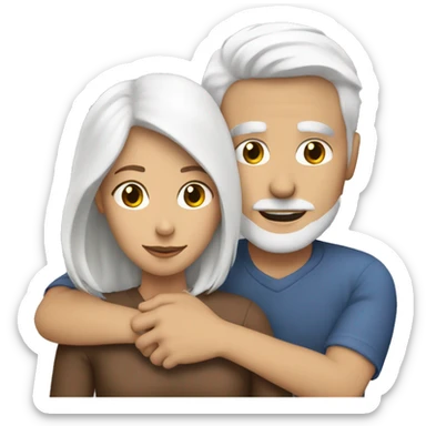 guy with white hair hugs woman with brown hair sticker