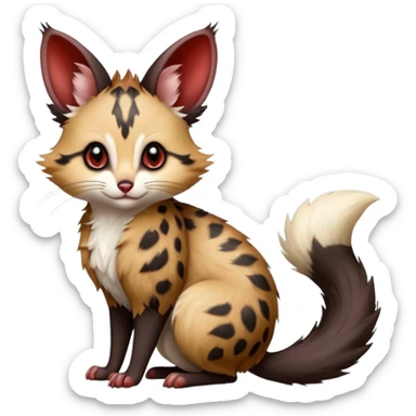 Blood-Red, black-pointed, soft natural realistic romantic vintage antique divine beautiful elegant pretty precious cute young youthful  Fakémon-Pokémon-opossum-feline-mouse-serval-caracal-chinchilla-Minccino-Cinccino-Meowstic-rodent-hybrid-creature with a big fluffy bushy tail (full body) sticker