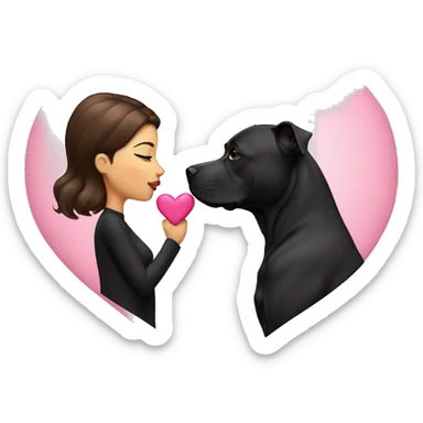 Brunette kissing big black pitbull dog, pink hearts, glamour  sticker