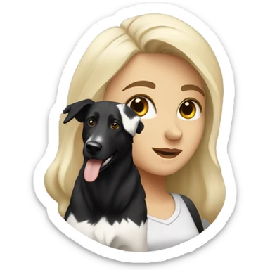 Blond woman near a Australien Shepherd dog Colored Black and white  sticker