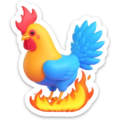 Make the magical fire chicken blue, keep 3D emoji style with Microsoft fluent 3D emoji look. sticker