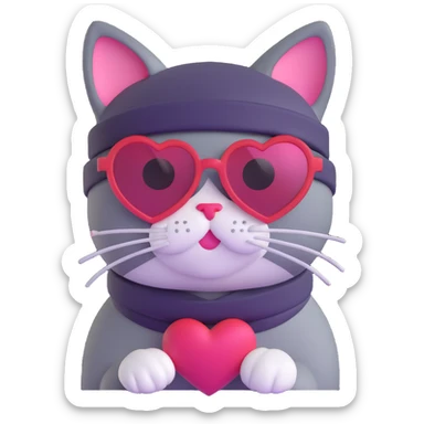 cat wearing a beanie and heart-shaped sunglasses sticker