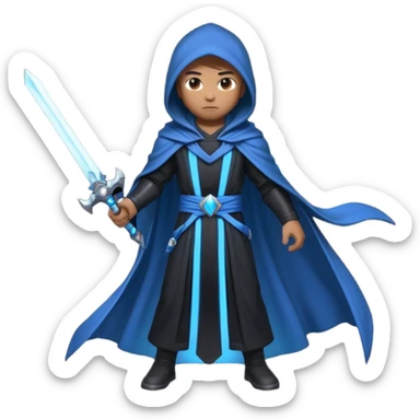 sci-fi space warrior human, glowing energy sword, hooded robe, heroic stance, 3D cartoon, mobile game character icon, clean background, no text
 sticker