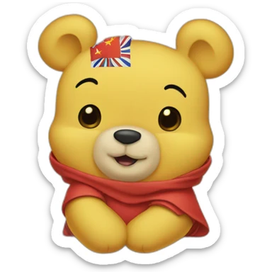 Chinese flag backed Winnie the pooh sticker