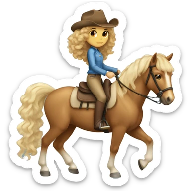 Tan girl with brown curly hair on horseback palomino horse with blonde mane and tail  sticker