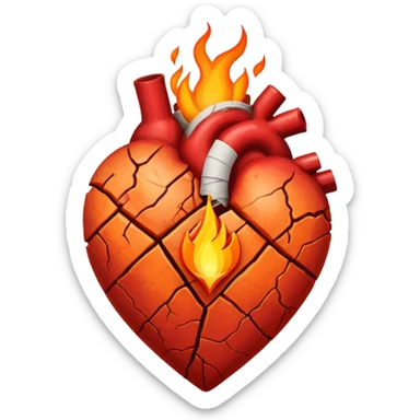 Cracked heart with a tiny flame rising from the crack.
Could have a small bandage or stitch holding it together. sticker