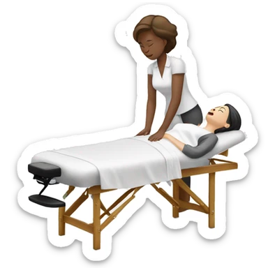 White female giving a professional massage with table sticker
