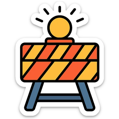 colorful outlined construction sign with dynamic elements like flashing lights or moving stripes sticker