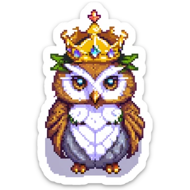 pixel art crowned owl, simple and cute sticker
