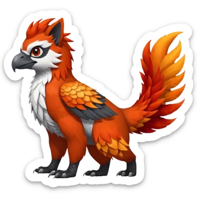 4-legged scaly long-big-beaked Gryphon-Talonflame-Red-Panda-Silvally-fusion-hybrid-animal-Fakémon-creature, full body, with a tufted tail sticker