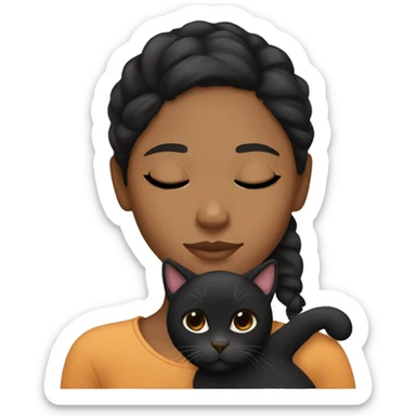 brown Girl with black hair and cat sleeping  sticker