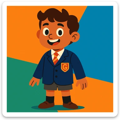 young boy in a Gilbert Inglefield school uniform, cartoon style sticker