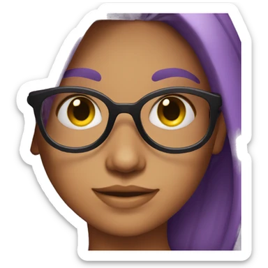 Tanned girl with purple hair and black glasses  sticker
