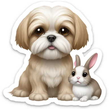 Beige Shih tzu and a small bunny sticker