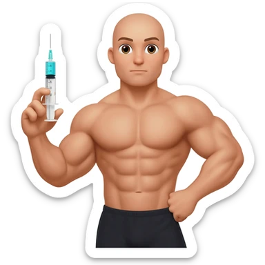 A body builder holding an injection in his hand sticker