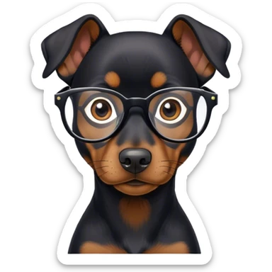 A stylish black german pinscher wearing glasses sticker
