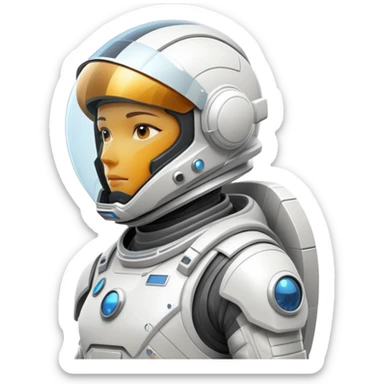 Futuristic astronaut in a high-tech spacesuit, sleek helmet with reflective visor, detailed sci-fi armor, heroic silhouette, dynamic diagonal motion lines sticker