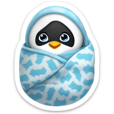 Swaddle Infant blue eyes in blanket with penguin pattern sticker