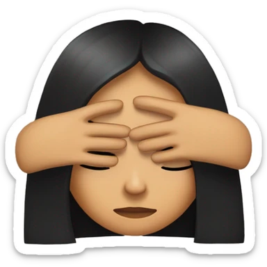 Tan girl with long black hair using her hands to cover her eyes sticker