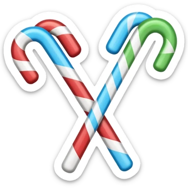dual candy canes crossed together like swords striped with blue instead of red sticker