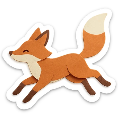 fox running with tail high, japanese paper craft style sticker
