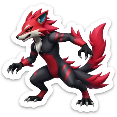 Shiny Anthropomorphic furry Badass cool Zeraora-Zoroark-Obstagoon--fusion sticker