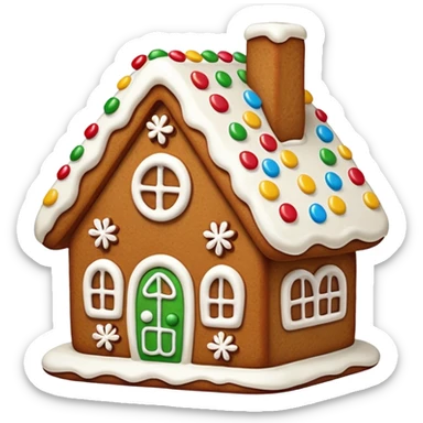 gingerbread house cookie with white icing sticker