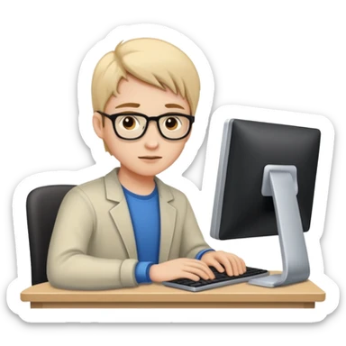 young programmer working at the computer, determined sticker