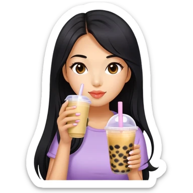 woman tanned long black hair, hot sexy, drinking bubble tea sticker